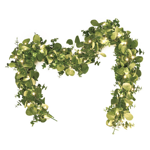 Dolicer 2 Packs 6FT Artificial Eucalyptus Garland with LED Light String, Faux Greenery Garland Hanging Fake Silver Dollar Eucalyptus Leaves Vines for Wedding Backdrop Arch Table Wall Party Home Decor