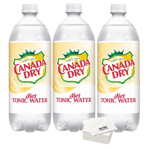 Canada Dry Diet Tonic Water, 1 Liter Bottles, Pack of 3 with Bay Area Marketplace Napkins
