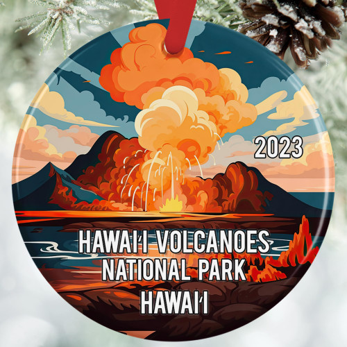 Hawaii Volcanoes National Park Watercolor Christmas Ornament, Ceramic Hawaiian Vacation Travel Souvenir Hawaii Volcanoes National Park Watercolor Christmas Ornament, Ceramic Hawaiian Vacation Travel Souvenir