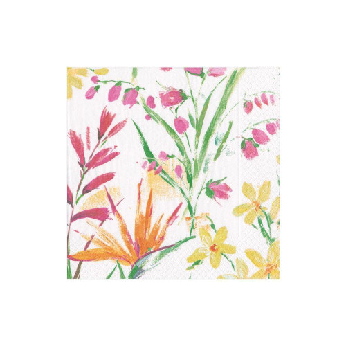 Caspari Brushstroke Floral Paper Cocktail Napkins, Two Packs of 20