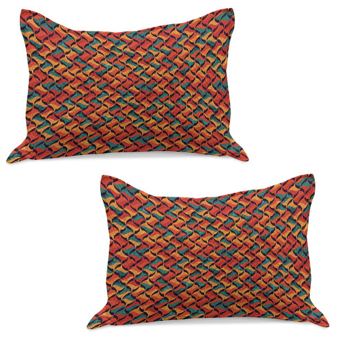 Ambesonne Geometric Quilted Pillowcover Set of 2, Abstract Funky Waves Contemporary Style Pastel Tribal Effects, Standard Queen Size Pillow Sham for Bedroom, 30" x 20", Jade Green Orange