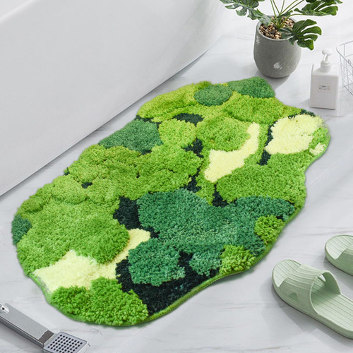 Metahoga Green Moss Bathroom Rugs Cute Leaf Bath Mat for Bathroom Non Slip Soft Microfiber Water Absorbent Aesthetic Green Bathroom Decor Boho Plush Rug for Shower