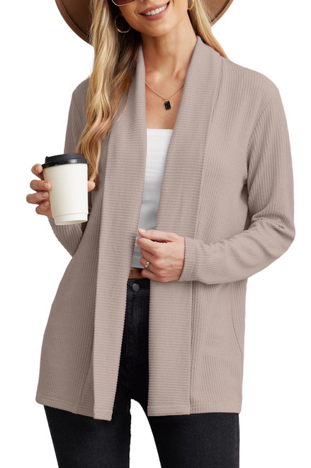 GRECERELLE Womens Casual Lightweight Long Sleeve Cardigan Soft Drape Open Front Fall Sweater (Large, Khaki)