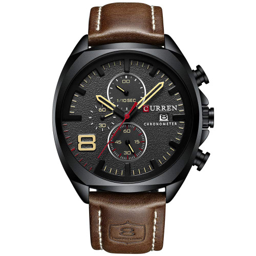 CURREN Quartz Watches for Men's Original Brand Multi-Function Calendar Style Waterproof Boys Leather Wrist Watch 8324 (Brown Black)