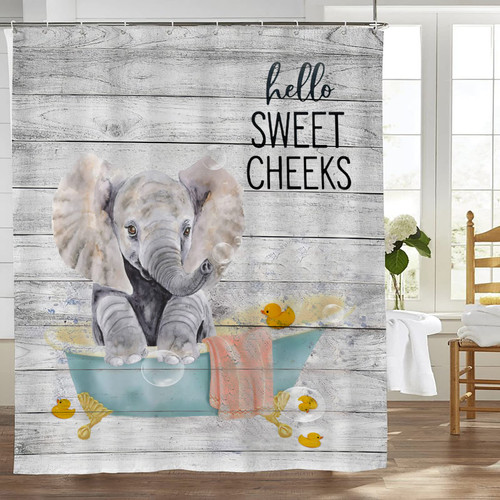 SweetFox Elephant Shower Curtain for Bathroom Funny Elephant in Bathtub Shower Curtain Cute Rustic Animal Elephant Bathroom Decor Shower Curtain with Hooks Waterproof Fabric 60x72Inch