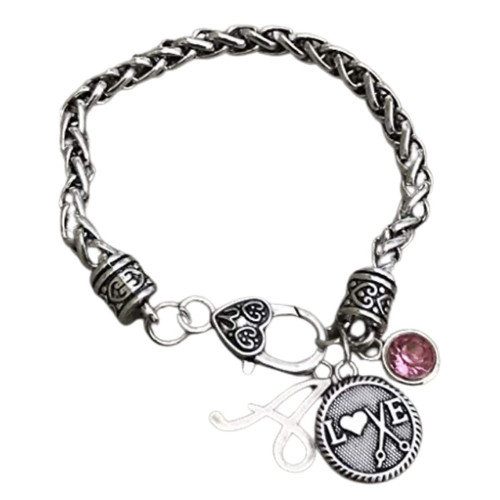 Personalized Hairdresser Charm Rope Bracelet with Letter and Birthstone Charm, Custom Hair Stylist Jewelry, Cosmetology Graduation Gift Personalized Hairdresser Charm Rope Bracelet with Letter and Birthstone Charm, Custom Hair Stylist Jewelry, Cosmetology Graduation Gift