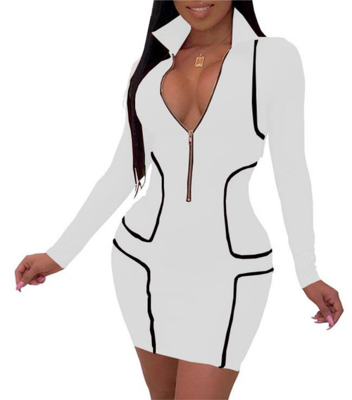 Women's 2024 Sexy Long Sleeve Bodycon Mini Party Club Casual Formal Pencil Homecoming Winter Cute Dresses White Medium