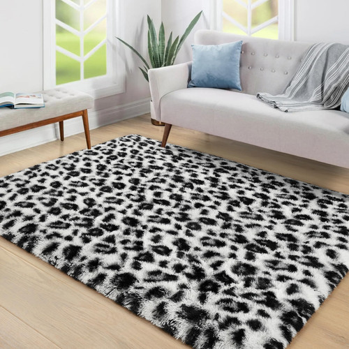 Bedroom Rug Fluffy Area Rug 4x5 Kids Rug Leopard Print Shag Living Room