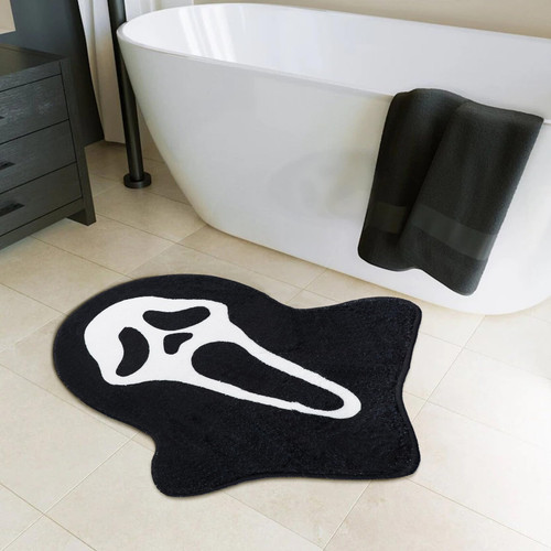 Supretrozo Black Skull Bath Mat, Skulls Halloween Bathroom Rugs Non Slip Mats Microfiber Bath Mats Decor for Bathroom Horror Witchy Rugs Bathmat Spooky Gift