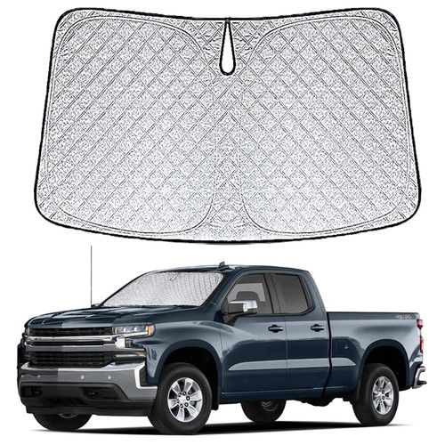 Windshield Sun Shade Compatible with Chevrolet Silverado 1500(Regular cab,Crew cab,Double Cab 2/4Door) 2014-2018 Window Shade Foldable Sun Visor Protector Blocks UV Rays Keep Your Car Cooler