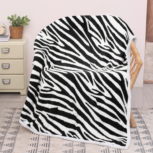 Catalonia Zebra Sherpa Fleece Throw Blanket, Cozy Fuzzy Jacquard Blanket for The Couch Bed | Fluffy Comfy Warm Heavy Throws | Comfort Caring Gift, 50x60 inches