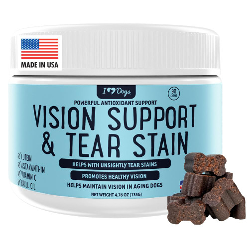 iHeartDogs Vision & Tear Stain Chews for Dogs - Dog Eye Care Supplement for Eye Moisture + Vision & Immune Support with Krill Oil, Lutein, Astaxanthin, Cranberry, Apple Cider Vinegar & Vitamin C iHeartDogs Vision & Tear Stain Chews for Dogs - Dog Eye Care Supplement for Eye Moisture + Vision & Immune Support with Krill Oil, Lutein, Astaxanthin, Cranberry, Apple Cider Vinegar & Vitamin C