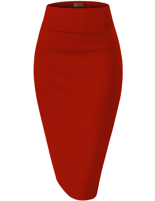 Hybrid & Company Womens Premium Nylon Ponte Stretch Office Pencil Skirt Made Below Knee KSK45002 1073T RED 2X