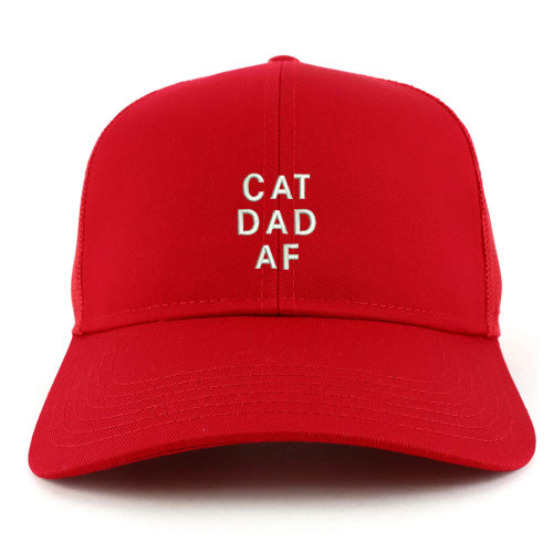 Trendy Apparel Shop Cat Dad AF Embroidered Structured High Profile Trucker Cap - Red