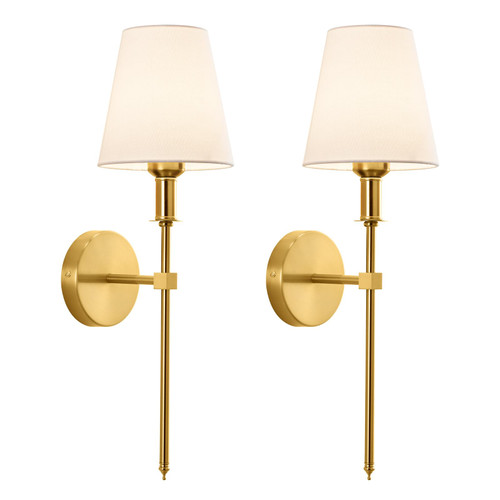 KUAUGST Wall Sconces Sets of 2, Bathroom Vanity Sconces Wall Lighting with White Fabric Shades, Retro Industrial Wall Lamps, Wall Lights for Bedroom Living Room and Corridor KUAUGST Wall Sconces Sets of 2, Bathroom Vanity Sconces Wall Lighting with White Fabric Shades, Retro Industrial Wall Lamps, Wall Lights for Bedroom Living Room and Corridor