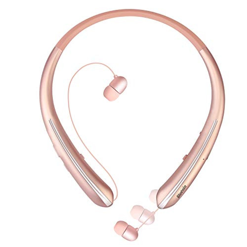 Bluetooth Headphones,Bluenin Wireless Neckband Headset with Retractable Earbuds, Sports Sweatproof Noise Cancelling Stereo Earphones with Mic(Rose Gold) Bluetooth Headphones,Bluenin Wireless Neckband Headset with Retractable Earbuds, Sports Sweatproof Noise Cancelling Stereo Earphones with Mic(Rose Gold)