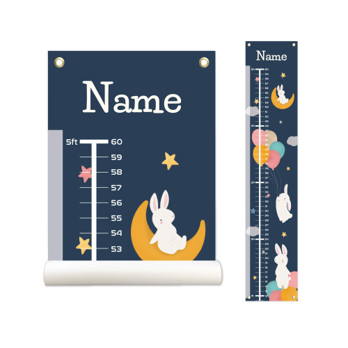 Personalized Canvas Growth Chart for Kids, Height Chart for Kids, Growth Chart Banner with Name (Moon Rabbit)