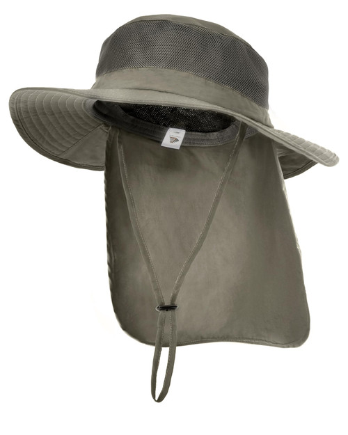 Camptrace UPF 50+ Sun Hats for Men Women Wide Brim Sun Protection Mesh Hat with Neck Flap Fishing Hiking Gardening Hats Dark Khaki