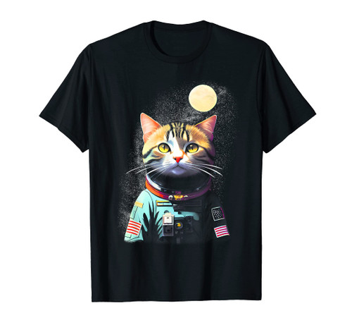 Cute astronaut cat in space with moon in the background T-Shirt Cute astronaut cat in space with moon in the background T-Shirt