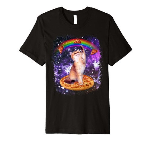 Space Cat Pizza Rainbow Cat Galaxy Cute Kitty In Space Premium T-Shirt