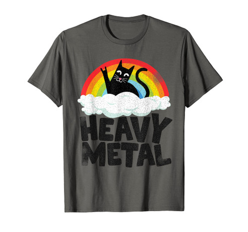 Heavy Metal Cat Rainbow Retro Kids Goth Funny Death Metal T-Shirt