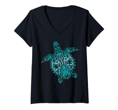 Womens Mandala Design | Sea Turtle V-Neck T-Shirt