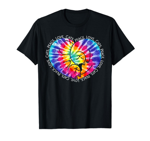 Peace Love Cats Tie Dye Heart Kitty Hippie Groovy Retro Gift T-Shirt