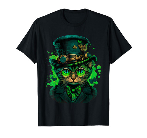 St Patricks Day Cat Leprechaun Kids Men Women Irish Cat T-Shirt