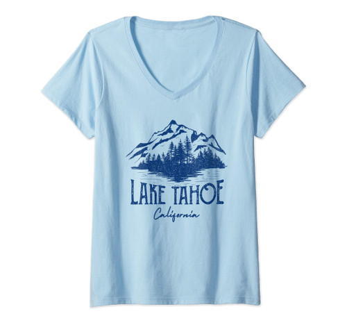 Womens Lake Tahoe California Retro Mountain Vintage V-Neck T-Shirt