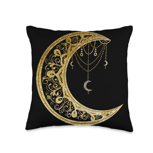 Astronomy Crescent Moon Luna Stars Galaxy Gift Astrology Pagan Wicca Witch Gift Dreamcatcher Crystals Moon Throw Pillow, 16x16, Multicolor