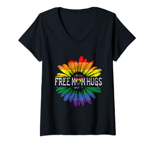 Womens Free Mom Hugs Gay Pride Pride Month LGBT V-Neck T-Shirt