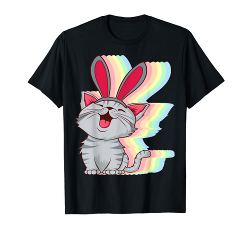 Cat Bunny Ears Easter Day Cute Pet Kitten Lover Boys Girls T-Shirt