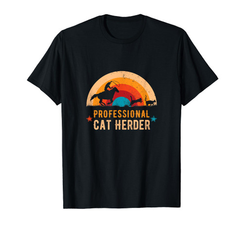 Professional Cat Herder into retro sunset, Cat owner T-Shirt