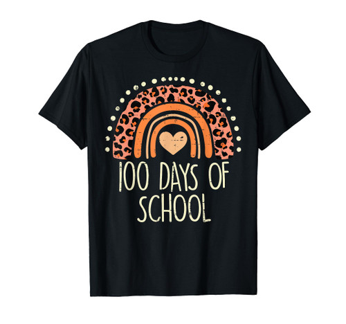 Peach Leopard Rainbow 100 Days School Cute 100th Day Teacher T-Shirt Peach Leopard Rainbow 100 Days School Cute 100th Day Teacher T-Shirt
