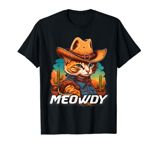 Funny Mashup Meowdy Cat Cowboy Hat Country Lover T-Shirt