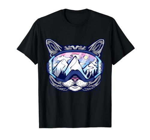 Funny Cat Alps Mountain Panorama Ski Goggles Cat T-Shirt