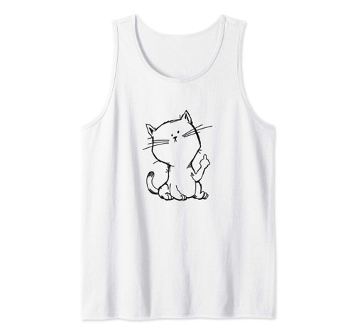 Middle Finger Flip Off Cat With Attitude Funny Joke Tank Top