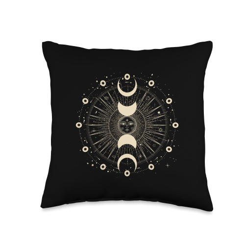 Boho Moon Phases, Sun Moon and Stars Celestial Spiritual Throw Pillow