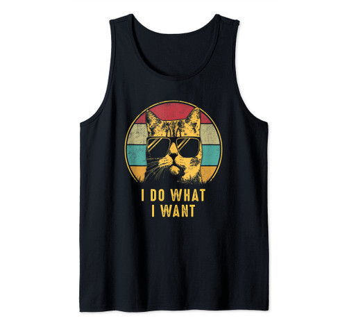 Retro 80s 90s Cat Lovers shirt I Do What I Want Funny Cat Tank Top