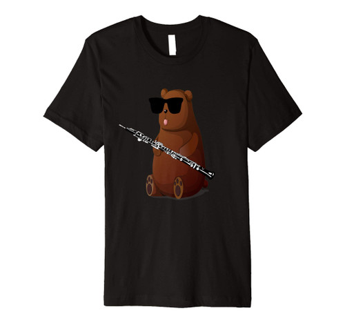Funny Bear Wearing Sunglasses Playing Oboe Premium T-Shirt