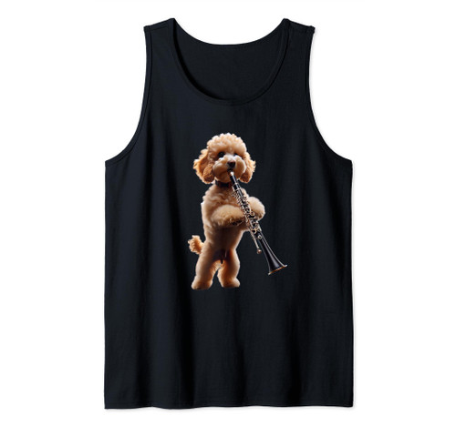 Funny Orchestra Musician Oboist Doodle Dog Playing Oboe Tank Top