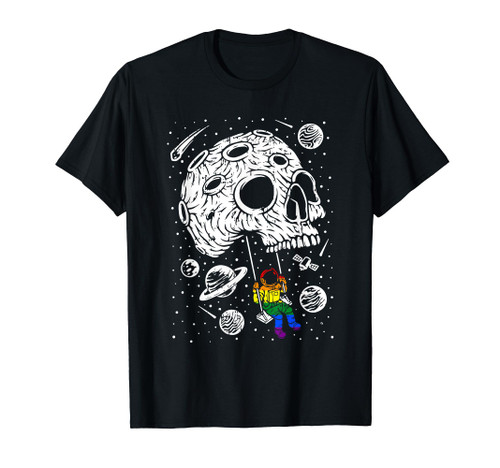 Moon Astronaut Gay Pride LGBT-Q Skeleton Rainbow Space Man T-Shirt