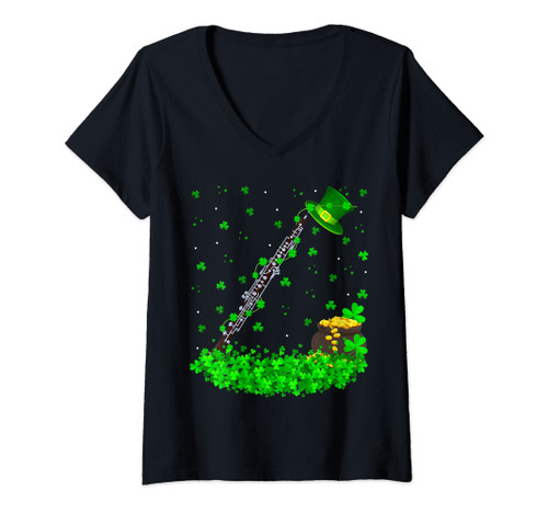 Womens Irish Shamrock Leprechaun Oboe St. Patrick's Day V-Neck T-Shirt