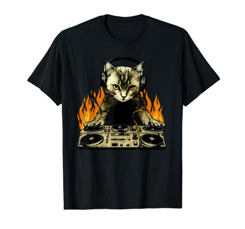 Vintage Dj Cat funny house music cat music lover T-Shirt