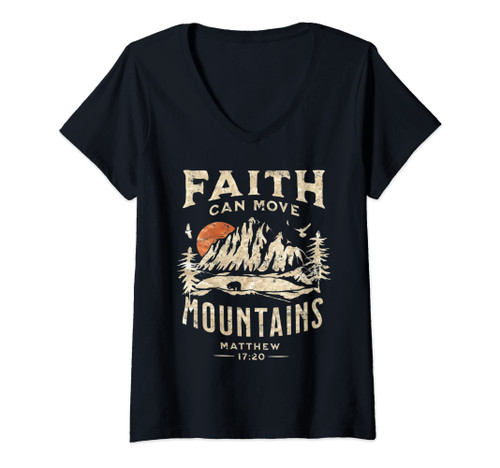 Womens Faith Can Move Mountains Religious Bible Christian Jesus V-Neck T-Shirt Womens Faith Can Move Mountains Religious Bible Christian Jesus V-Neck T-Shirt