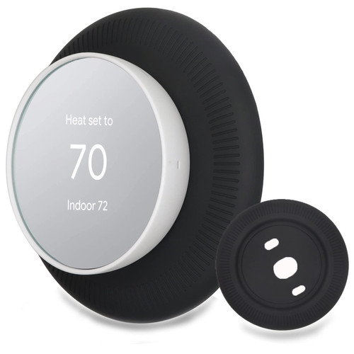 Miimall Compatible for Google Nest Thermostat Trim Kit, Fingerprint Silicone Nest Thermostat Wall Plate Cover/Mount/Bracket/Holder/Backplate, for Google Nest Thermostat Accessories-Black