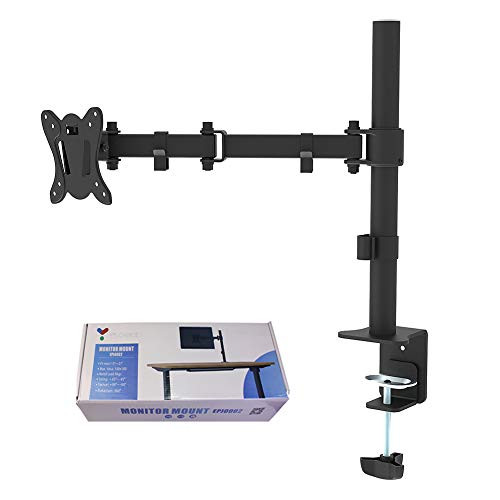 Single LCD LED Monitor Stand Desk Freestanding, Heavy Duty Fully Adjustable Arms Hold Screens Stand with C-clamp and Bolt-Through Grommet Options for Tilt, Swivel, Rotation