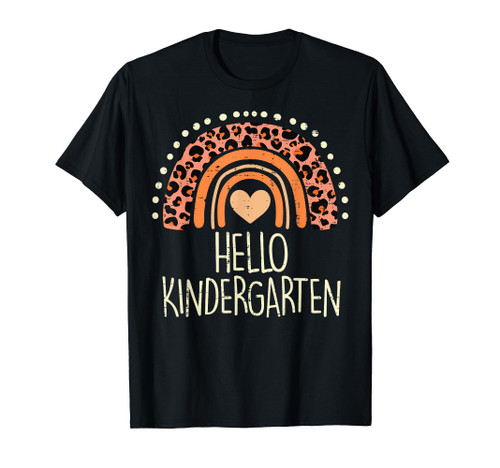 Leopard Rainbow Hello Kindergarten First Day Teacher T-Shirt