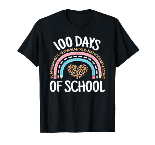 Cute 100 Days Of School Leopard Rainbow 100th Day Of School T-Shirt Cute 100 Days Of School Leopard Rainbow 100th Day Of School T-Shirt