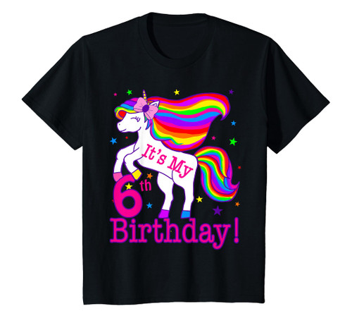 Kids Its my 6th Birthday Rainbow Star Unicorn (6 Year Old) Girls T-Shirt